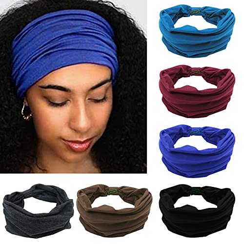 6 Packs Wide Headbands Hair Bands Floral Printed Hair Scarf Turban Thick Cotton Head Wrap Daily Use Stretch Twist Head Bands Sport Athletic Yoga Gym Fashion Hair Accessories