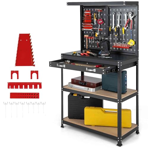 TANGZON Workbench with Pegboard and Storage
