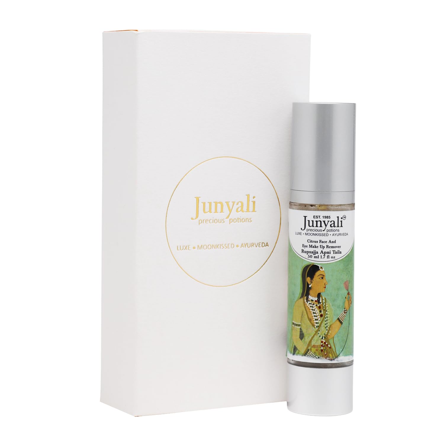 Junyali Citrus Eye Makeup Remover Oil - 50ml Ayurvedic Blend for Gentle Makeup Removal, Dryness & Dullness Relief with Neroli, Clary Sage, Ylang-Ylang & Camellia Oils Organic Formula 2