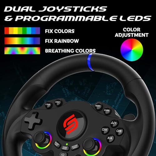 Image of SUBSONIC - Superdrive 220RS-5 Racing Wheel for Playstation 5 PS5 and PC | Steering Wheel with Dual Joysticks for GTA 6 & farming simulator - LED - Vibration - Diameter 22 cm, Rotation 180 - Pedals