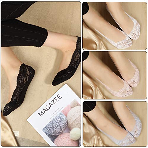 Satinior 15 Pairs Womens Lace No Show Socks Casual Lace Low Cut Liner Boat Socks Non-Slip #TOP3
