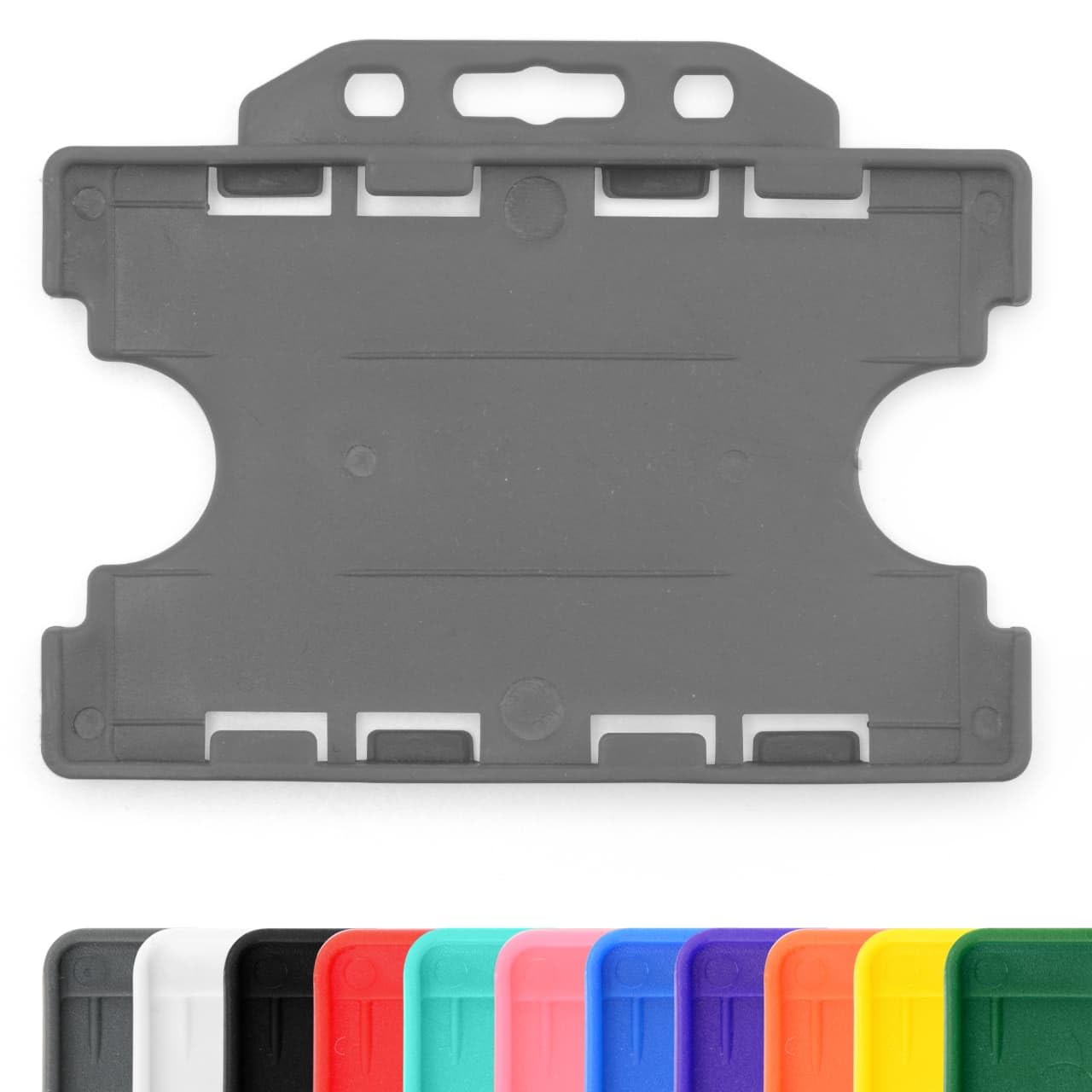 CKB LTD 10x Twin Double Sided Rigid Slide in Open Faced ID Card Badge Holders Horizontal Landscape Dual Identity Plastic Pass Protector - Holds Two Cards 86mm 54mm cr80 Credit Card Sized (Grey) — image 1