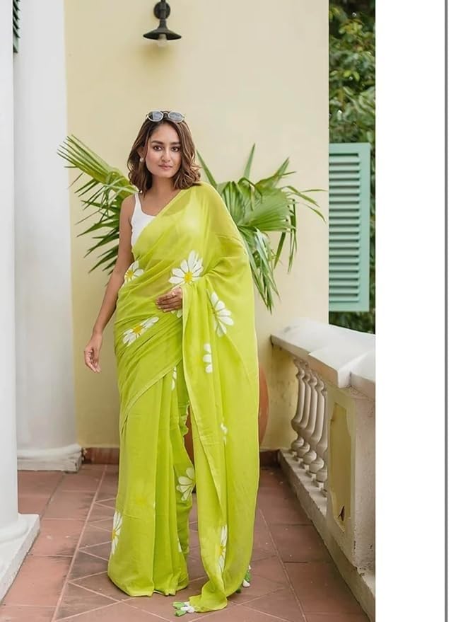 Image of Yashika Women's Georgette Floral Printed Saree With Unstitched Blouse Piece |saree for Women | New Sari | Saree