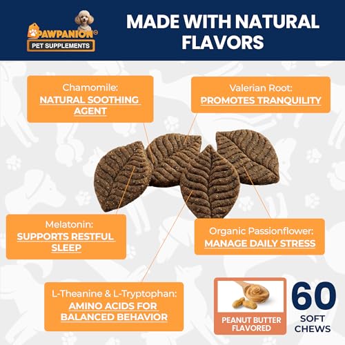 Image of Dog Calming Soft Chews with L-Theanine, 60 Count | Chamomile, valerian root, passionflower and melatonin support calm behavior during travel, storms and separation.
