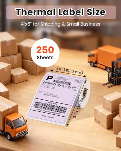 Image of Phomemo 4x6 Purple Thermal Label, Shipping Labels Pack of 250 4x6 Roll Labels, Compatible with Phomemo, Zebra, Rollo, Jadens and Other Thermal Printers