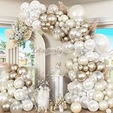 Pearl White Sand Metallic Light Gold Balloons Garland Arch Kit as Engagement Bridal shower Party Decorations, 18/12/10/5 in Different Size Pearl Cream White Clear Lvory Champagne Balloon for Wedding