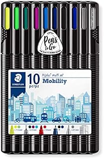 STAEDTLER 34 SB10MS triplus mobility set, desktop box of 10 pieces for on-the-go working, Yellow,Blue,Green,Violet,Red,Black
