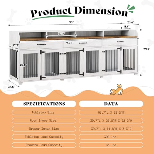 Image of AMERLIFE 95 inch Dog Crate Furniture, Multi-Functional TV Stand with Storage