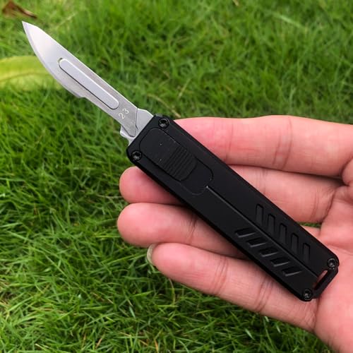 Auto Retractable Utility Knife, Safety Black Automatic Box Cutter, Scalpel Pocket Knife, Push Button EDC Razor Knife with 10PCS #23 Blades