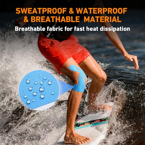 Image of PreCut Kinesiology Tape for Knees, 12PCS(6 Black & 6 Blue)Waterproof KTQUICK Knee Tape for Knee Pain Relief Pre Cut, Original Cotton Athletic Knee Tape, Waterproof&Hypoallergenic Latex-Free for Sports