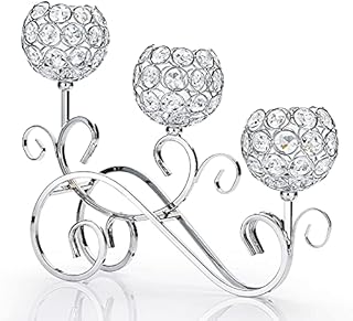 SUMTree 3-Arm Crystal Bowls Tealight Candelabra Candle Holder for Home Office Wedding Decoration Silver