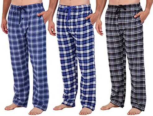 3 Pack: Mens Pajama Pants Cotton Super Soft Pajamas for Men Flannel Bottoms Fleece Buffalo Plaid Pj Gifts Lounge Pants Sleepwear Christmas Pijamas para Hombres Essentials Woven Button Fly,Set 1-L