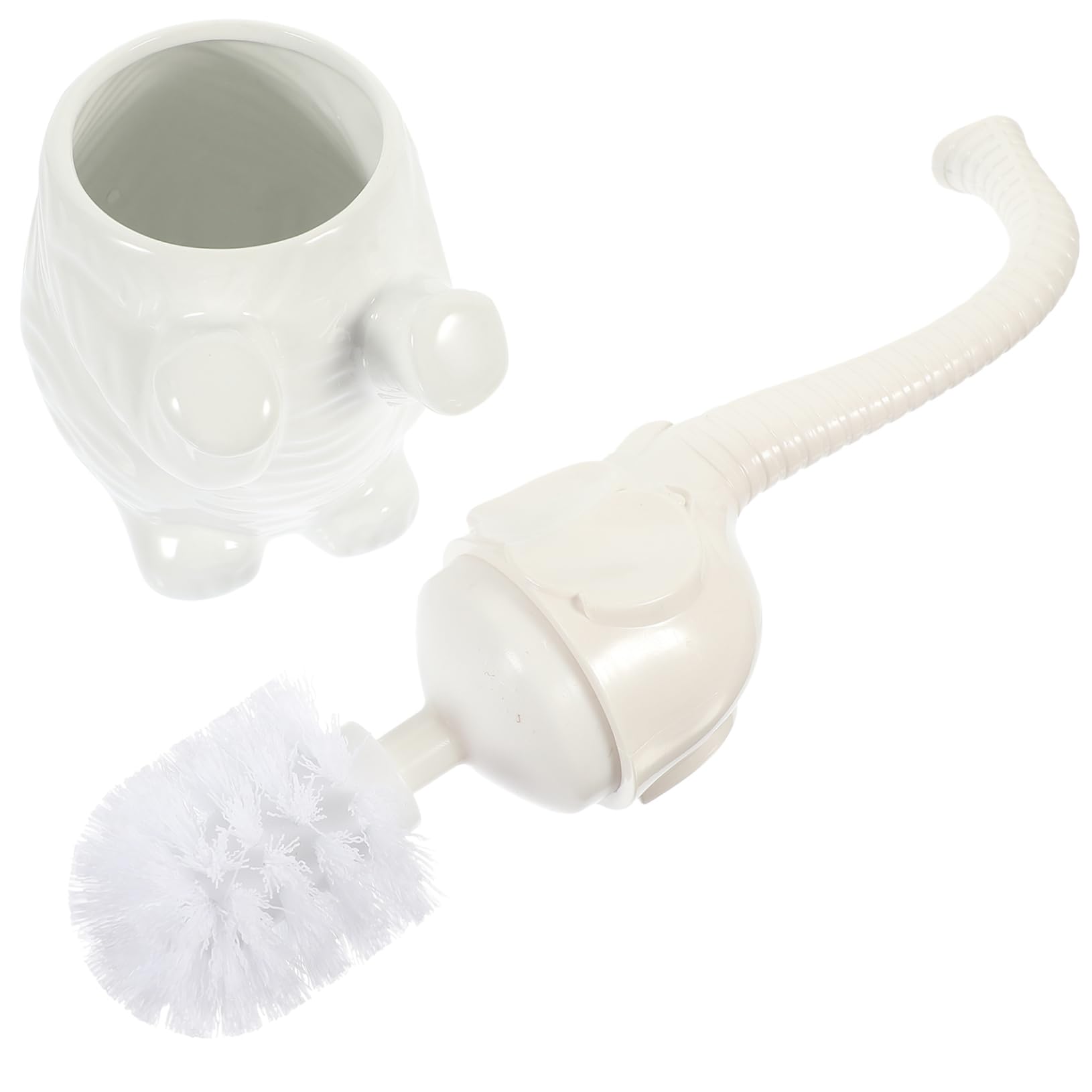 Brosse toilette éléphant en céramique blanche et son support chic pour wc