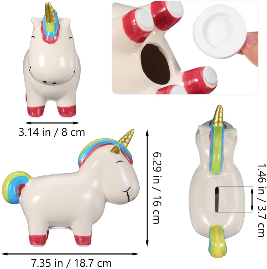 SUPVOX Unicorn Piggy Bank: Cute Ceramic Rainbow Saving Pot & Coin Bank - Large Porcelain Unicorn Decoration for Money Saving, Kids Birthday Gift with Removable Stopper