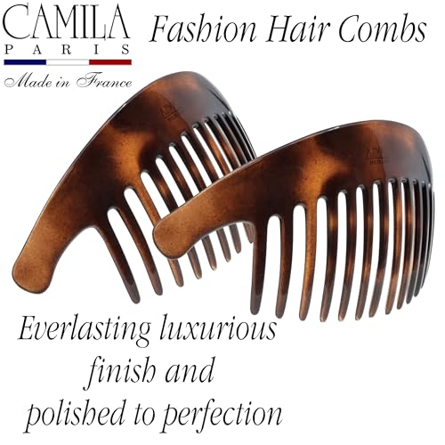 Image of Camila Paris CP2430 /2 French Hair Side Combs Tortoise Shell Interlocking Combs French Twist Hair Combs, Strong Hold Hair Clips for Women Bun Chignon Up-Do Styling Girls Hair Accessories Made in France