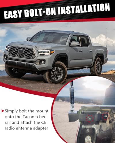 Image of Tacoma Tailgate Antenna Mount with SO-239 CB Antenna Stud Adapter Combo Kit, Tailgate CB Antenna Bracket Fits 2016-2023 3rd Gen Tacoma (Driver Side)