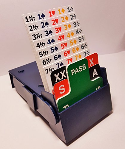 Lot de 4 boîtes à enchères pour table de bridge avec cartes en plastique (bleu)