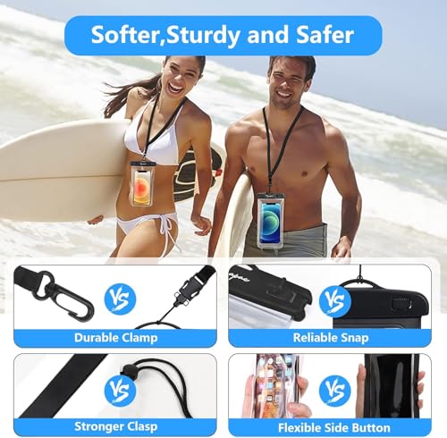 Image of Waterproof Phone Pouch, IPX8 Universal Waterproof Phone Case Dry Bag with Lanyard for iPhone 14 13 12 11 Pro Max XR X XS SE 8 Plus Samsung S23 S22 Ultra S21 S10 S9 up to 7 inch (Black + Blue)