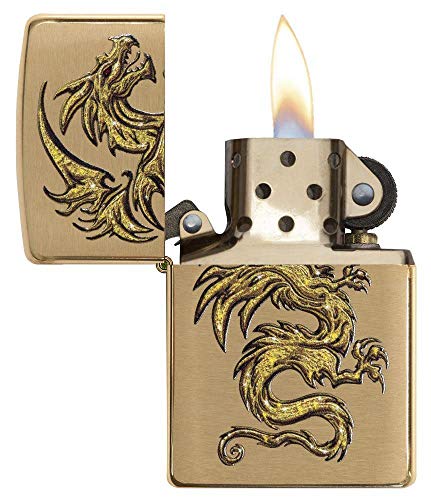Encendedor de bolsillo Zippo diseño dragón latón cepillado miniatura 4