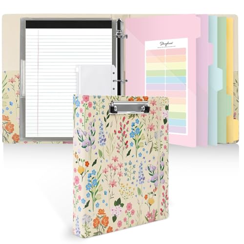 SKYDUE 1 Inch 3-Ring Binder with Clipboard PU Aesthetic Binder with 5 Dividers Notepad Stickers & Pockets for Work and School (Letter Size)