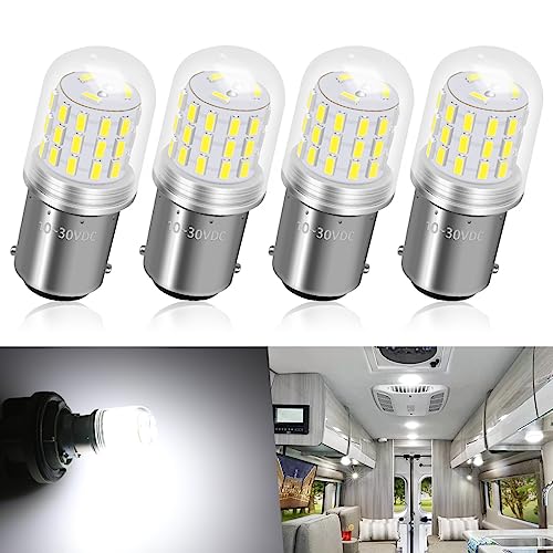 Qoope Non Polarity 1142 BA15D 1076 LED Bulb for RV, 1176 1004 Super Bright White Bulb 10-24V AC/10-30V DC for Camper Marine Boat Trailer Light, 4Pack White 4Pack