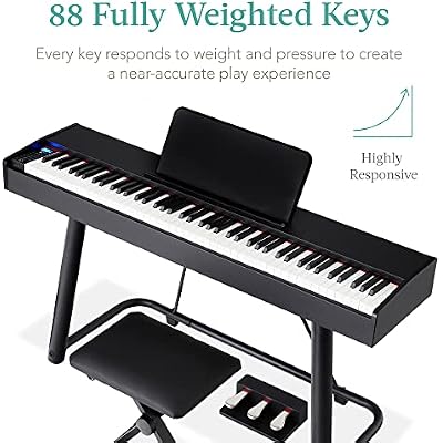 Best Choice Products 88-Key Weighted Full Size Digital Piano, Electronic Keyboard Set for All Experience Levels w/U-Stand, 3 Sustain Pedal Unit, Stool, Keyboard Cover, 2 Headphone Jacks