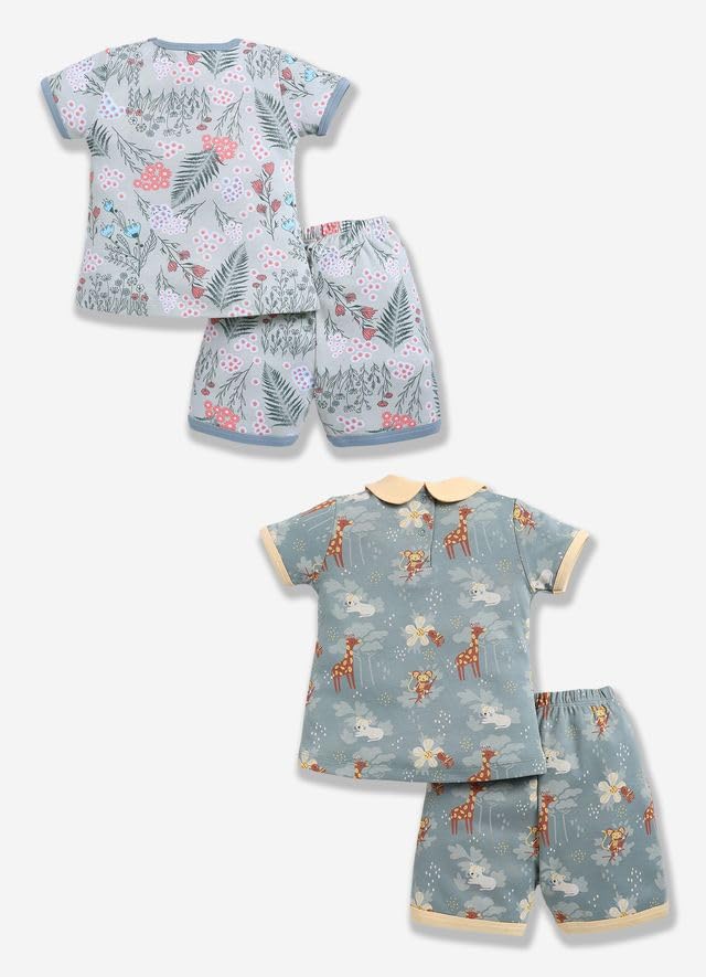 Image of BABY GO Baby Boys & Baby Girls Clothing Set | Summer Co-Ord Set for Baby | Printed 100% Cotton Half Sleeve T-Shirt & Shorts Combo | Soft Cotton Casual Wear Outfit for Infants & Toddlers Pack of 2