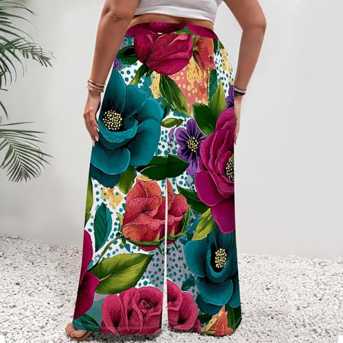 Women's Summer Plus Size Fashion Casual High Waisted Palazzo Long Pants Elegant Simple Beach Drawstring Trousers4