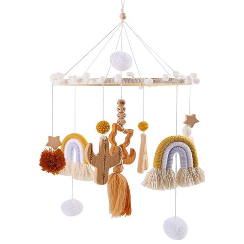 Móvil de cuna de bebé neutro bohemio, hecho a mano, macramé, arco iris, para cuna, habitación de los niños, decoración de guardería