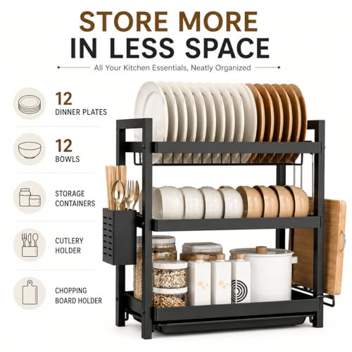 Image of 3 Tier Dish Drying Rack | Kitchen Counter Organizer