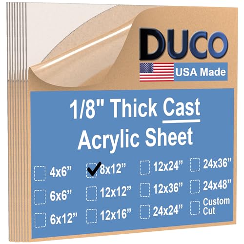 Image of Duco Clear Cast Acrylic Sheets 1 /8 inch (3mm) Thick 8 inch x 12 inch - 8 Pack of USA-Made Transparent Plexiglass Sheet - Shatter Resistant Acrylic Board for Window Replacements, Displays, Signs, & Barriers