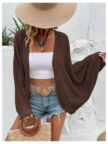 Image of Verdusa Women's Oversized Summer Cardigan Lightweight Sweater Crochet Knit Beach Cover Up Spring Vacation Outfits