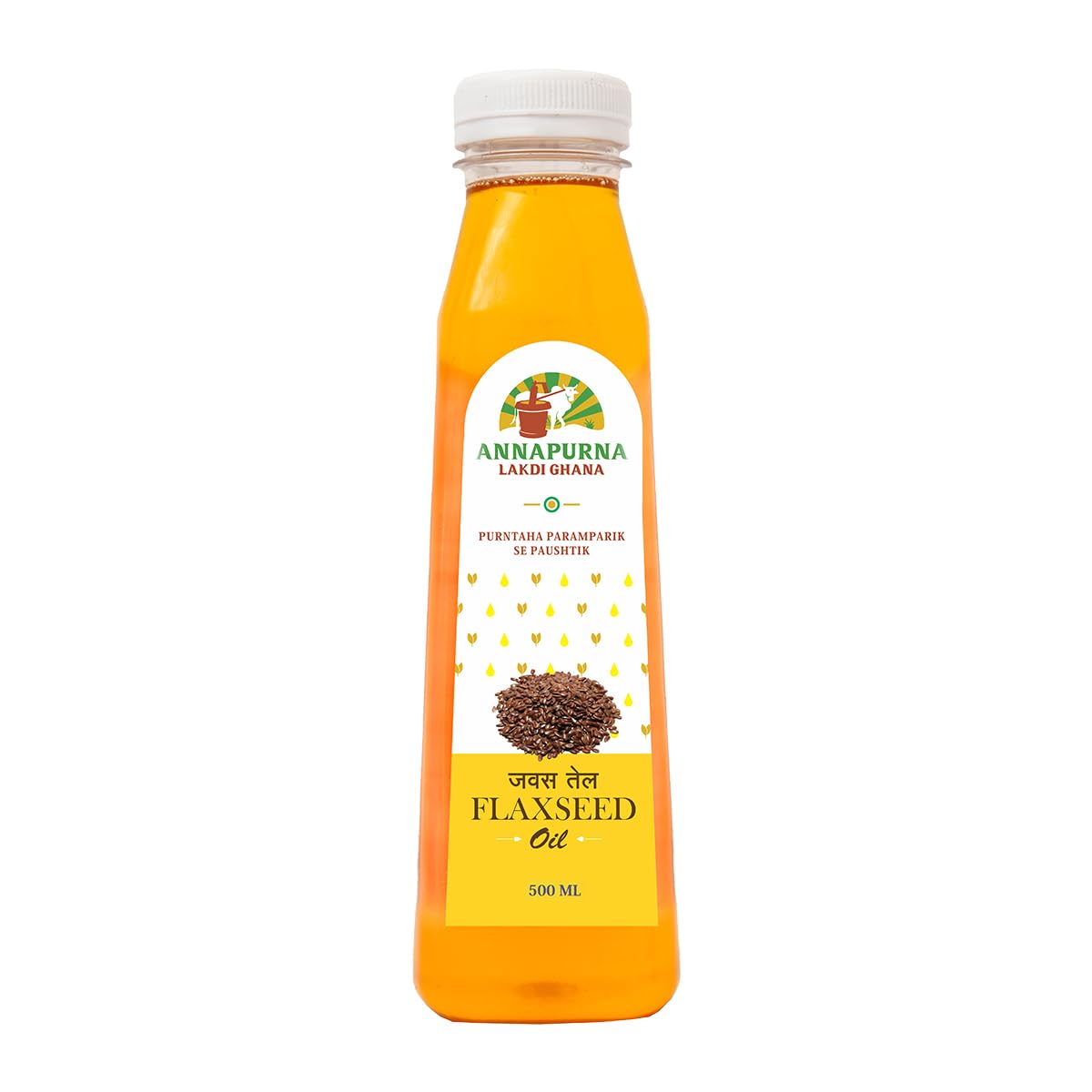 Annapurna Lakdi Ghana Flaxseed Oil (500 ml) | Kolhu, Kachi Ghani, Mara Chekku | 100% Pure, Cold Pressed | Wooden Pressed Natural Jawas, Alsi Tel | Ideal for Cooking, Skin & Hair Nourishment-picture-22
