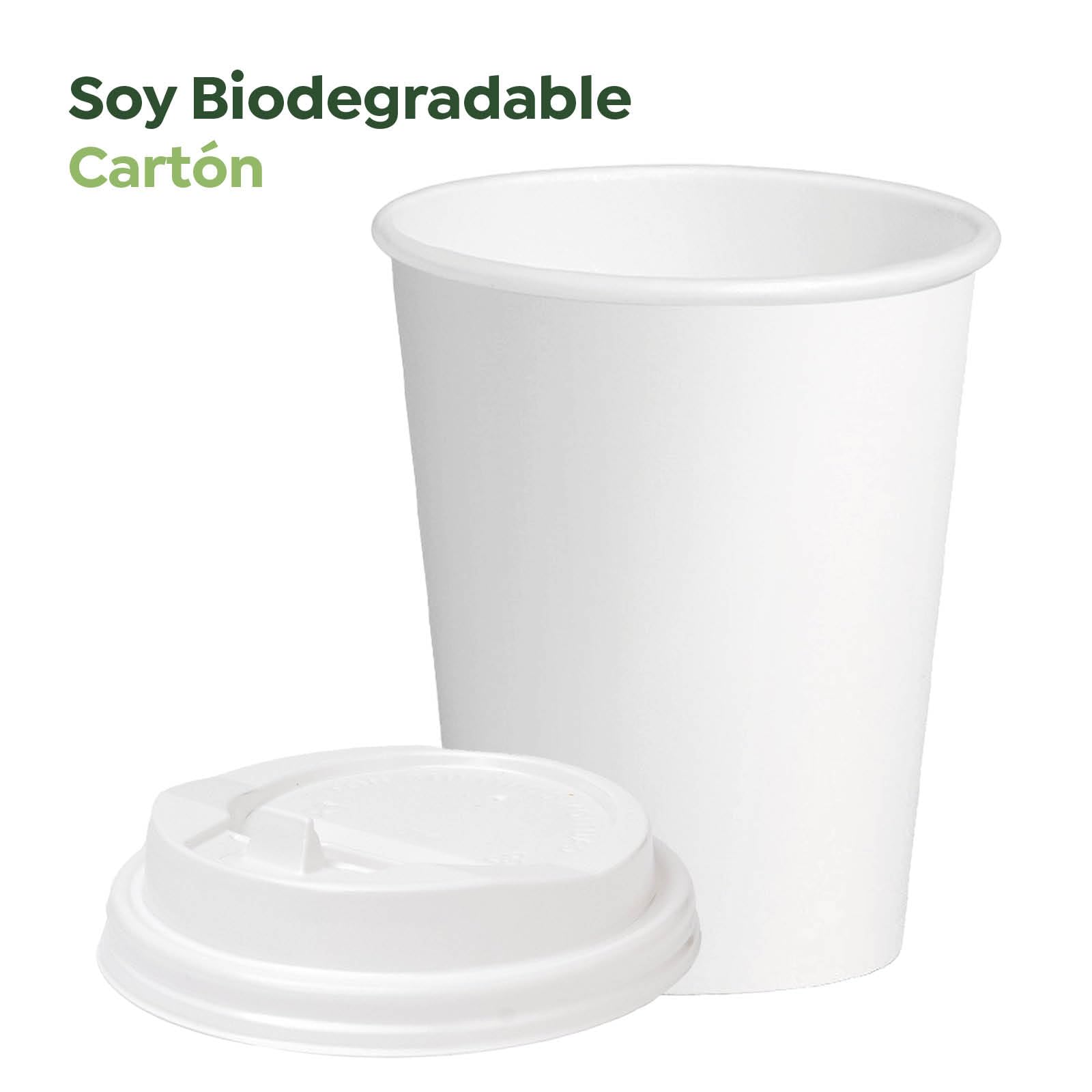 500 Vasos Cartón Blanco + Tapa Blanca - 250 cc (8 oz) - Vasos Desechables para Café para Llevar - Reciclables - Apto Alimentos Calientes - TAKE AWAY
