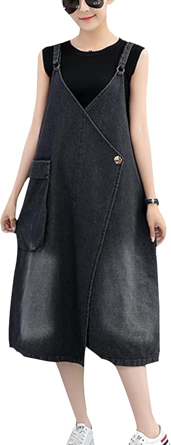 midi denim pinafore dress
