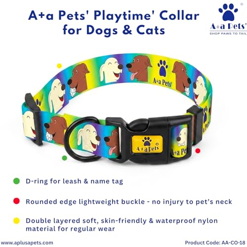 Image of A+a Pets' Playtime' Collar for Dogs & Cats | Waterproof Adjustable for All Breeds (Yellow, L)