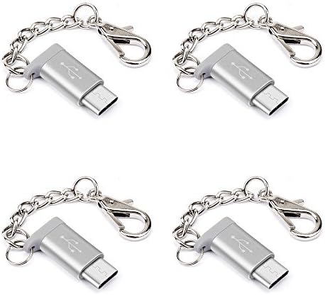 JSAUX USB Type C Adapter,4-Pack Aluminum USB C to Micro USB Convert Connector with Keychain Charger compatible Samsung Galaxy S9 S8 Plus Note 9 8,Pixel 2 XL,LG V20 G5,Moto Z Z2,Nintendo Switch(Silver)