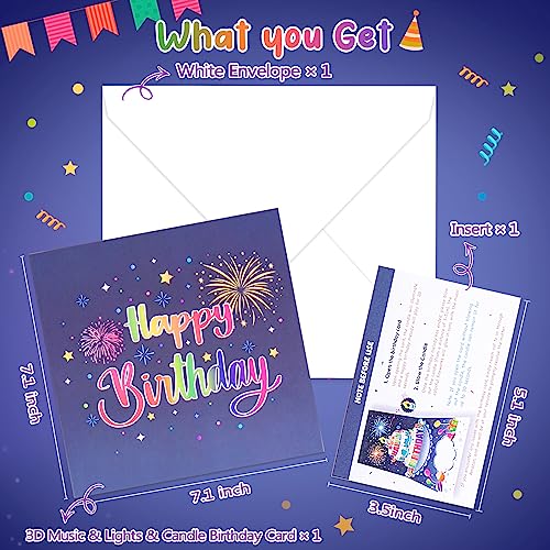 Image of INPHER UPGRADED Blowable Birthday Cards 3D Pop Up Fireworks Cake Light and Music Happy Birthday Card Gifts for Women Men Mom Kids