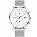 GUANQIN Reloj de pulsera luminoso de cuarzo para hombre con esfera analógica y banda de acero inoxidable, Plateado y blanco., Pulsera