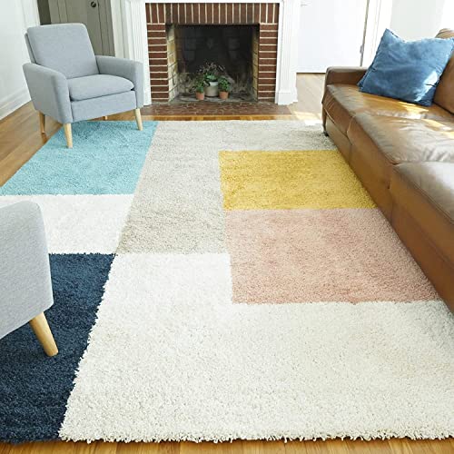 Image of Soft Modern Shag Area Rugs Fluffy Living Room Carpet Comfy Bedroom Home Decorate Floor Kids Playing Mat Size 8x11 Feet Color Multi Z