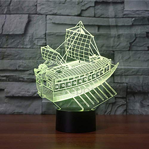 Creativo Antico Barca a Vela Luce Notturna 3D Led