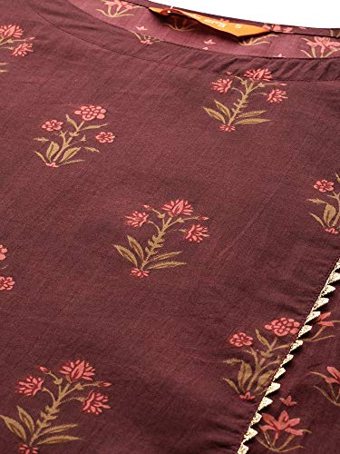 Image of INDO ERA Women's Floral Printed Pure Cotton A-Line Kurta With Pant & Dupatta Set (IE00KS0MR1614)