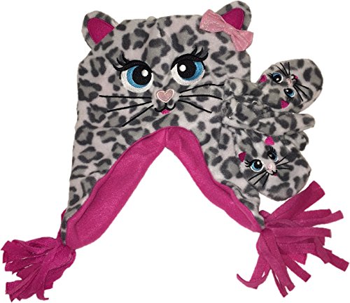 Little Girl's Toddler Fleece Critter Hat and Mitten Set - Gray Kitty