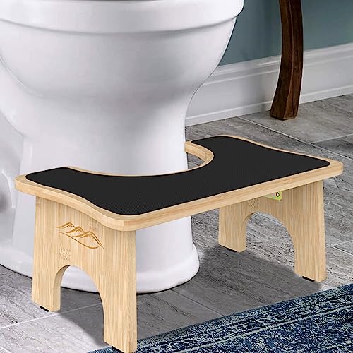 DLUCKY Toilet Stool Squating Adult,Foldable Poop Stool,Bamboo Potty Stool Natural Non-irritating Odor,7 Inches,Rubber Non-Slip Surface for More Stability and Safety