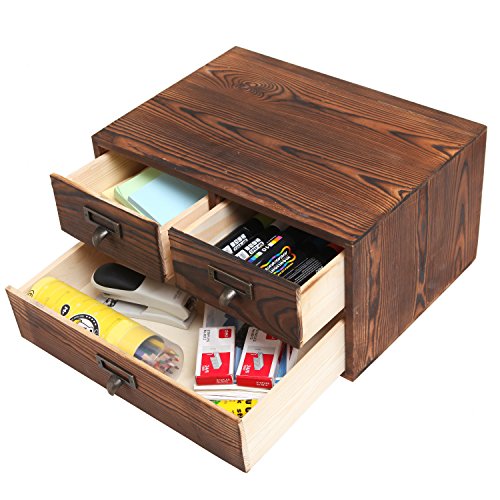 Mygift Dark Brown Wood Desktop Storage Cabinet With 3 Drawers, Small Wooden Box Organizer For Office Supplies, Sewing Kits And Accessories #TOP6
