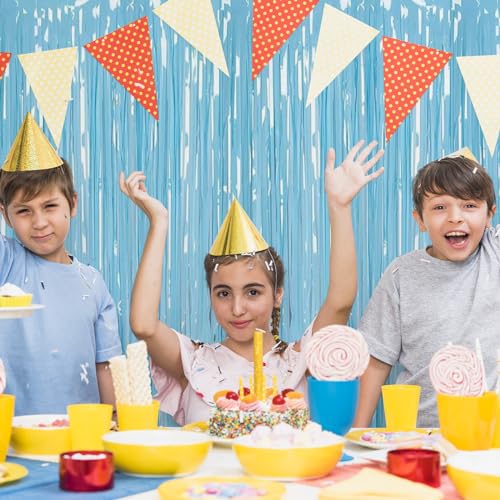 Image of 5 Pack Blue Foil Curtain Backdrop 3.2ft x 8.2ft Tinsel Foil Fringe Curtains Macaron Photo Booth Streamer Backdrop for Party Decorations Birthday Baby Shower Bachelorette Holiday Decor (Pastel Blue)