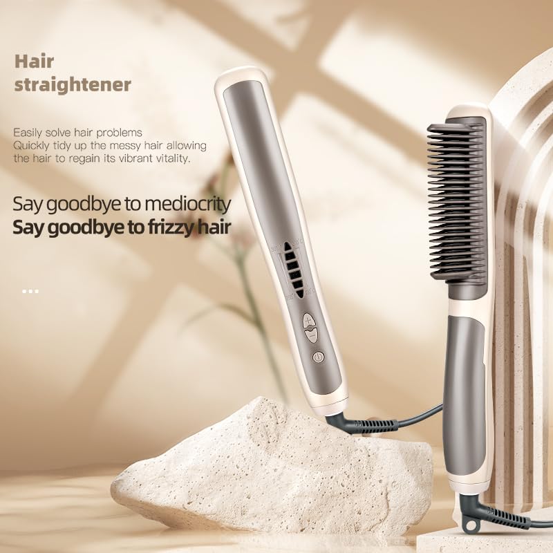 Hair Straightener Brush, Alinana 2 in 1 Straightener and Curler, Ring Hair Straightener Comb 6 Temps 20s Fast Heating, 3D Straightening Brush for Women