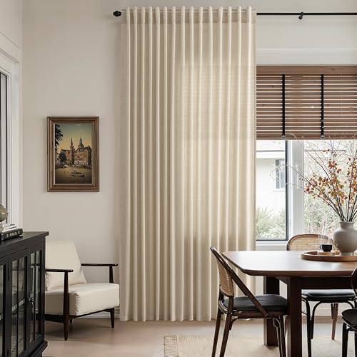 Image of Nanspring Taupe Burlywood Curtains 108 Inches Long for Living Room Linen Burlap Rustic Farmhouse Sheer Curtains with Back Tab Floor to Ceiling High Window Curtain for Bedroom 52x108, 2 Panels