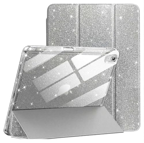 Image of ProElite Case for iPad Air 11 Inch M4 /M3 /M2, iPad Air 10.9 inch 5th /4th Gen case Cover, Transparent Smart Flip Cover with Pencil Holder, Glittering Silver