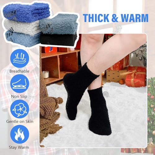 ZAKASA Fuzzy Socks for Men with Grips Winter Warm Thick Mens Slipper Socks Fluffy Cozy Non Slip Grippers Socks 5 Pairs2